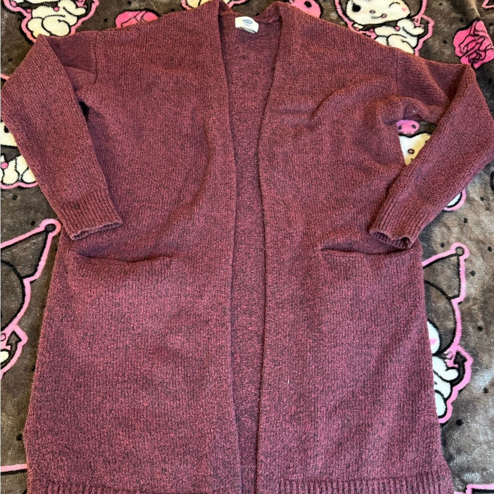 Old Navy Burgundy Knit Longline Open-Front Sweater cardigan burgundy maroon